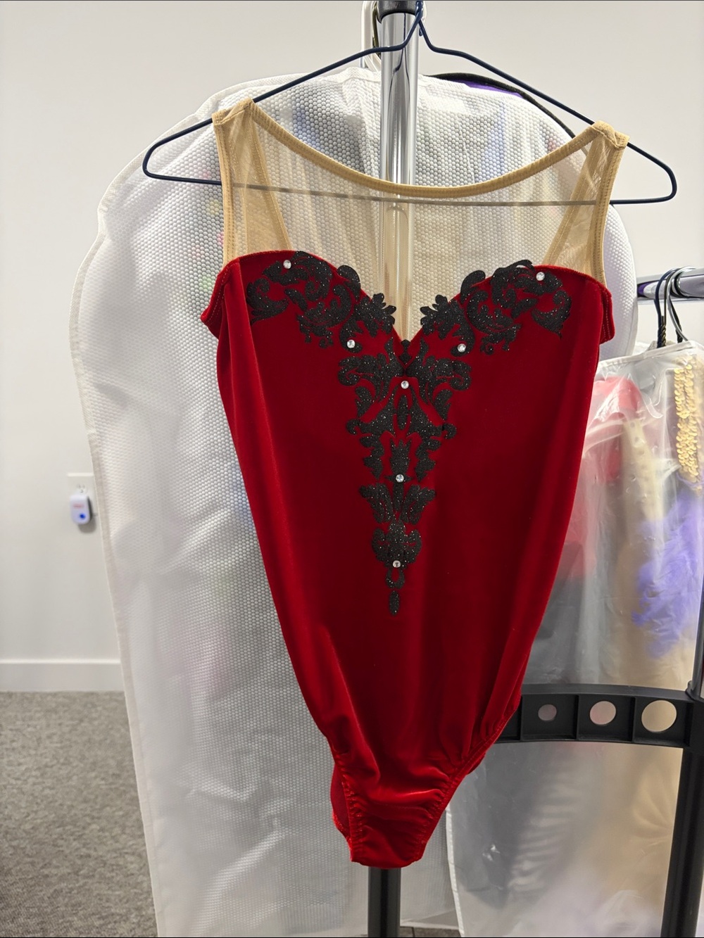 Red Embroidered Mesh Bodysuit with Tutu